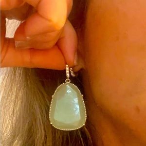 Jade like glass and gold drop earrings costume beautiful